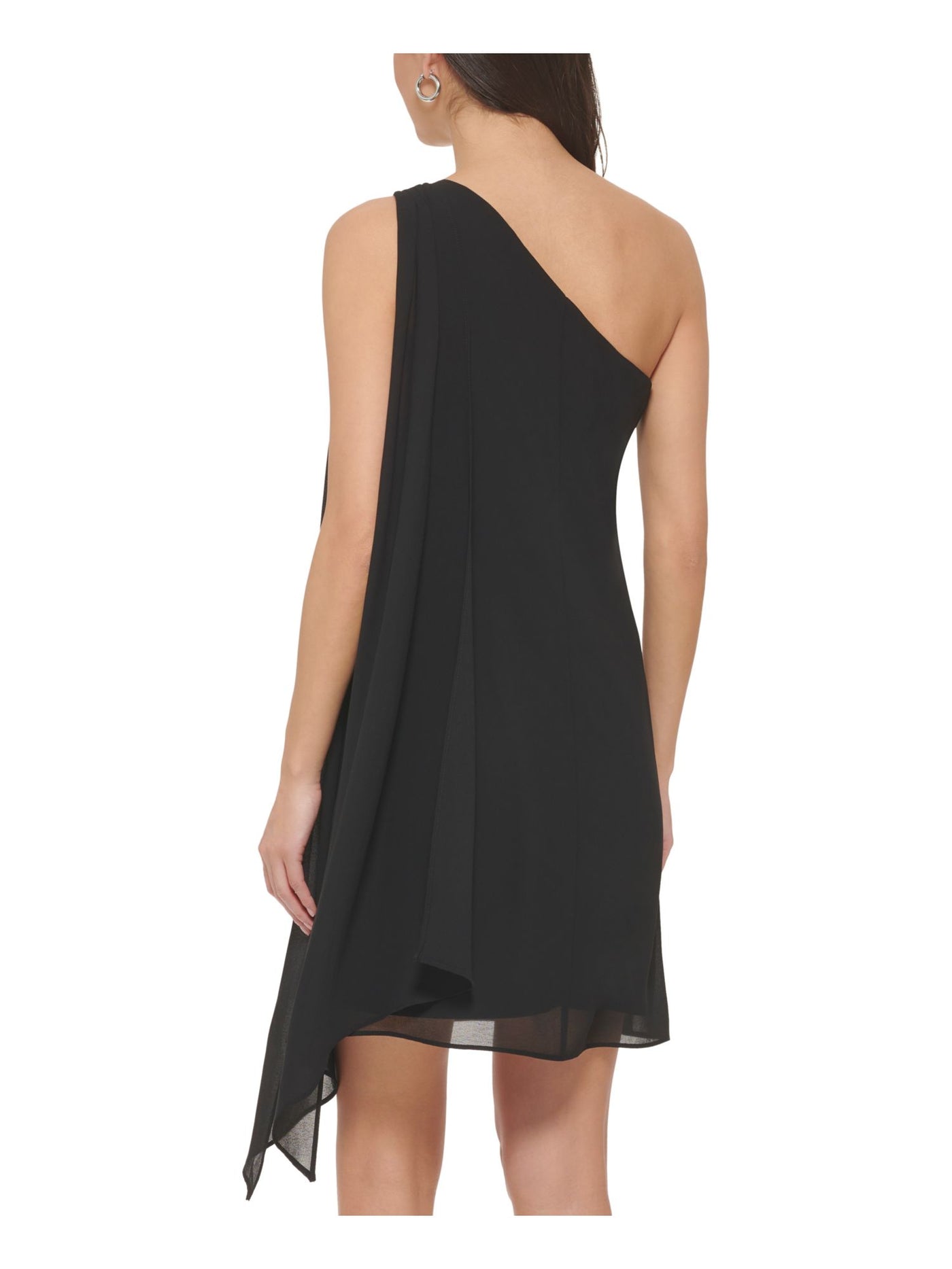 VINCE CAMUTO Womens Black Zippered Lined Embellished Buckle With Drape De Sleeveless Asymmetrical Neckline Short Cocktail Shift Dress 2