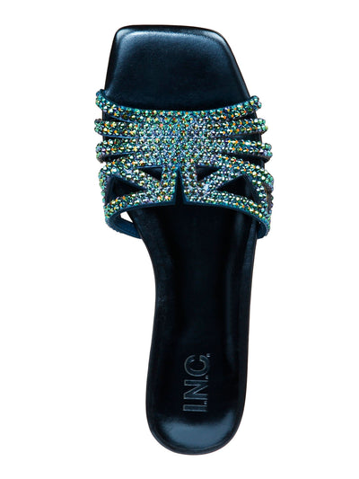 INC Womens Blue Mixed Media Rhinestone Cushioned Cut Out Tianah Square Toe Slip On Dress Slide Sandals Shoes 6.5 M