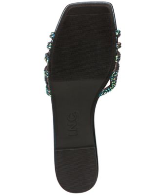 INC Womens Blue Mixed Media Rhinestone Cushioned Cut Out Tianah Square Toe Slip On Dress Slide Sandals Shoes M