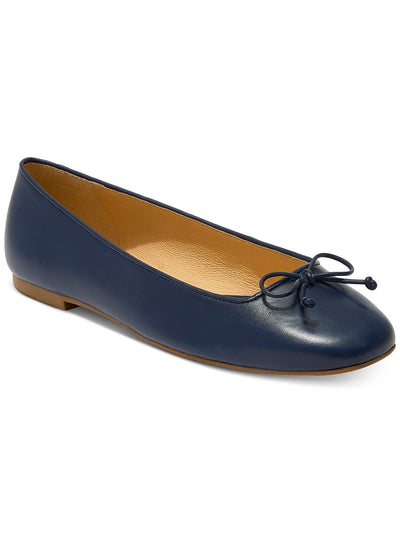 JACK ROGERS Womens Navy Bow Accent Padded Kenlyn Square Toe Slip On Leather Ballet Flats 9.5 M