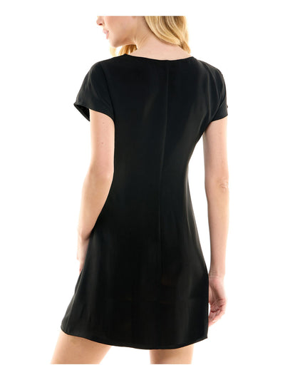 CITY STUDIO Womens Black Cap Sleeve Round Neck Short Shift Dress Juniors L