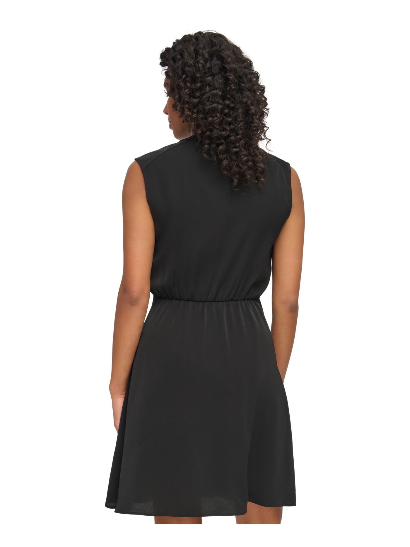 DKNY Womens Black Gathered Self-tie Waist Pullover Sleeveless Split Above The Knee Fit + Flare Dress 10