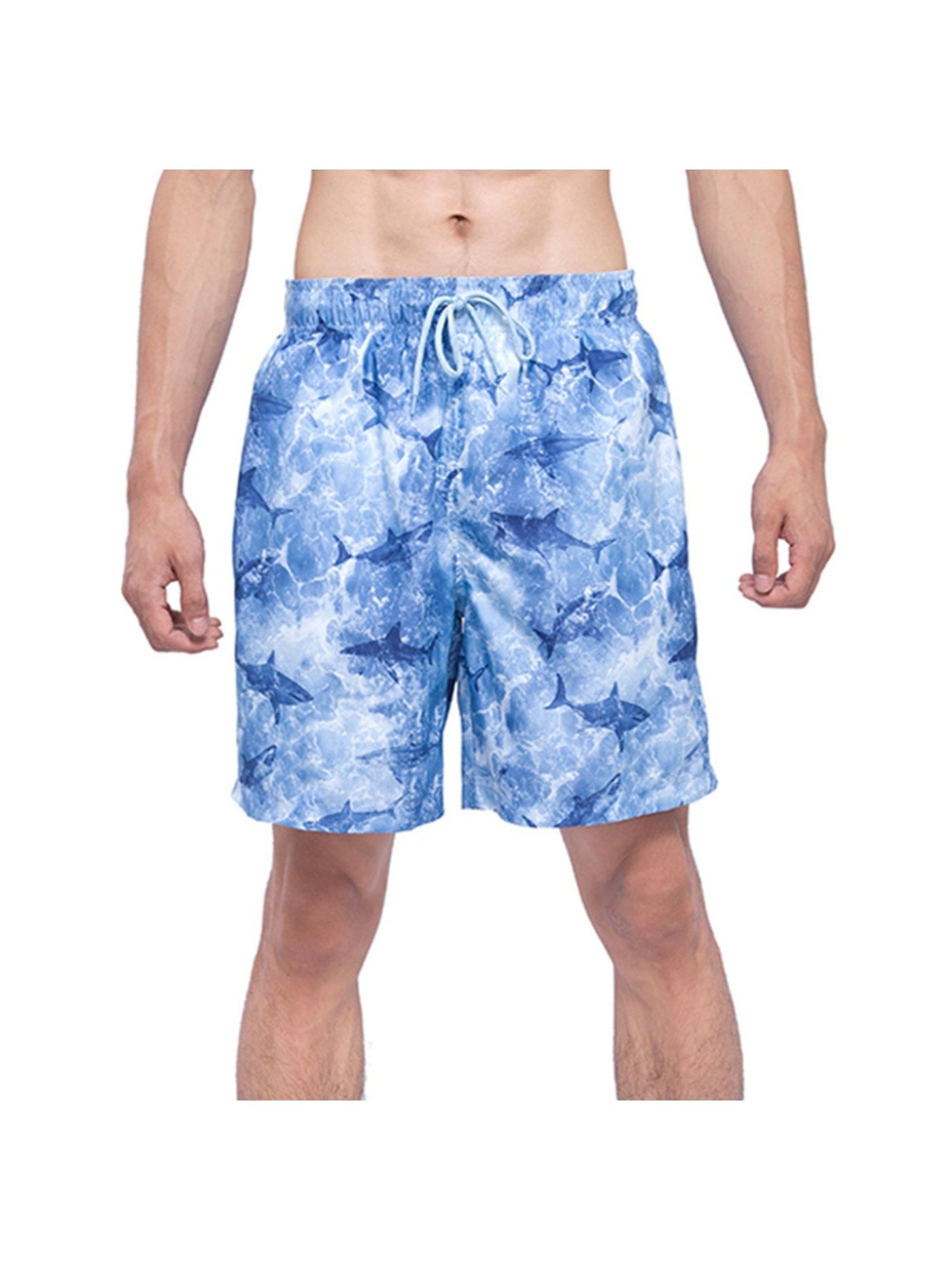 ROKKA AND ROLLA Mens Swim Blue Drawstring, Printed Shorts S