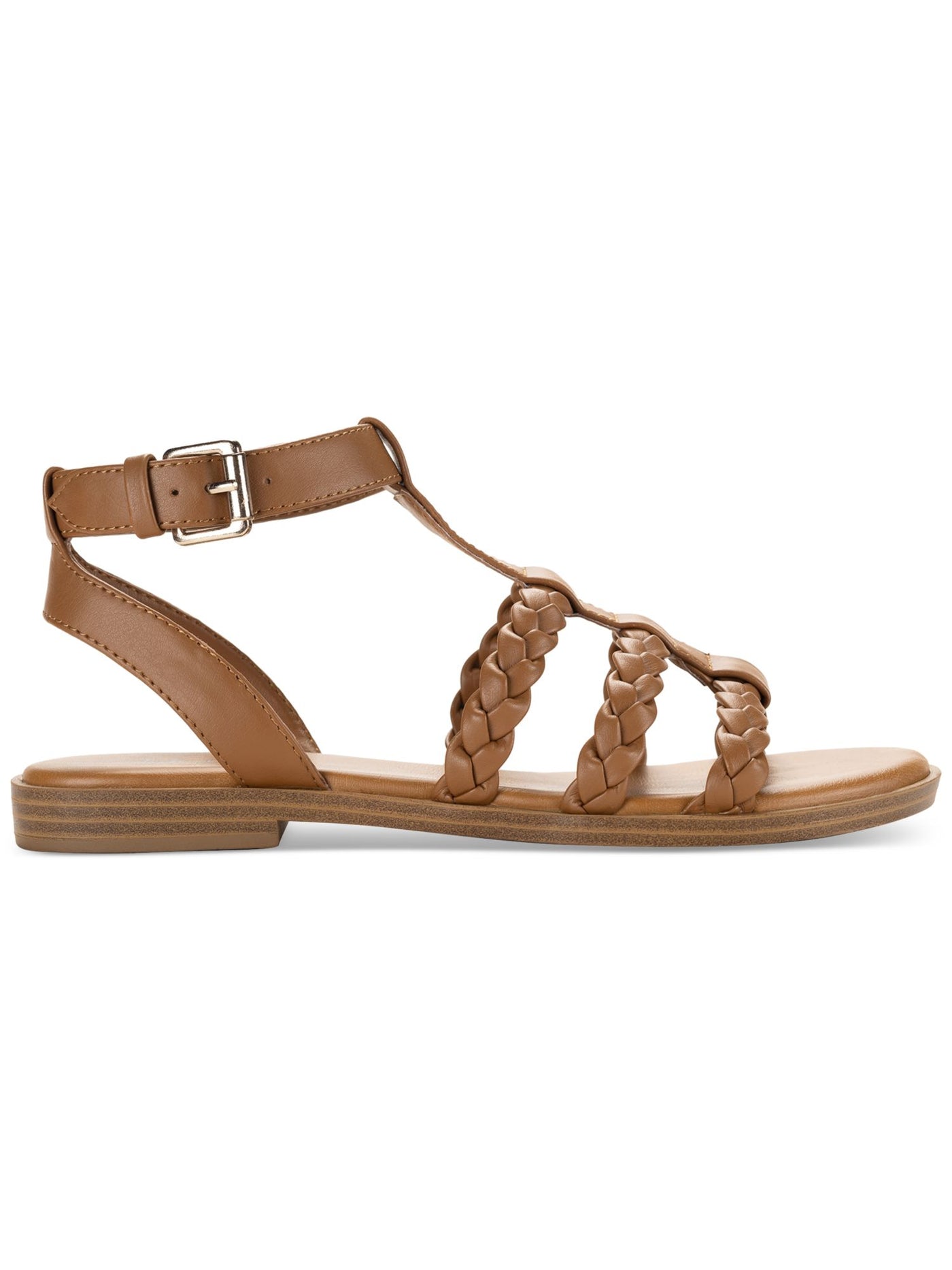 STYLE & COMPANY Womens Brown Mixed Media Padded Braided T-Strap Suziee Round Toe Buckle Sandals Shoes 9 M