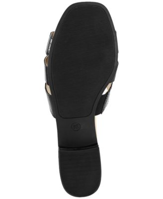 KAREN SCOTT Womens Black Croc Embossed Padded Buckle Accent Goring Roselinn Square Toe Slip On Slide Sandals Shoes M