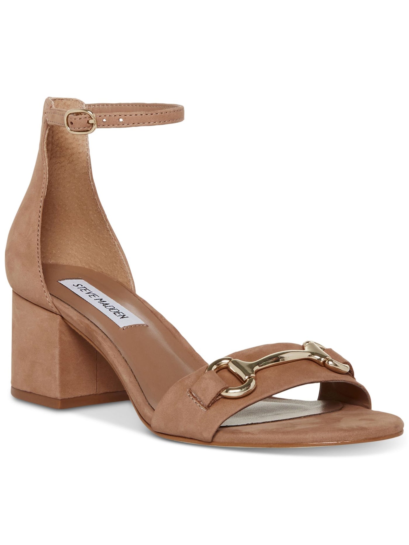 STEVE MADDEN Womens Brown Metallic Hardware Ankle Strap Padded Irenee-b Round Toe Block Heel Buckle Leather Dress Heeled Sandal 5 M