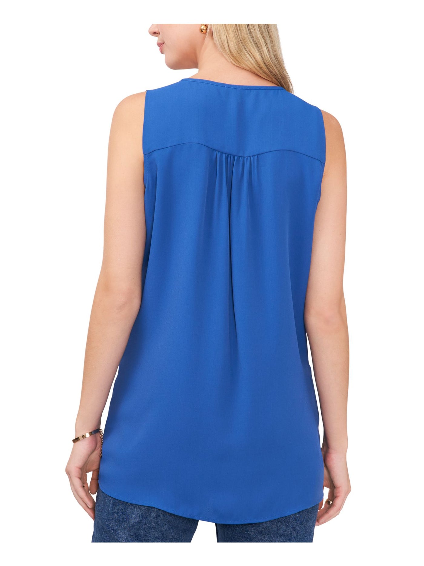 VINCE CAMUTO Womens Blue Tie Overlapping Hem Sleeveless Keyhole Wear To Work Tank Top S