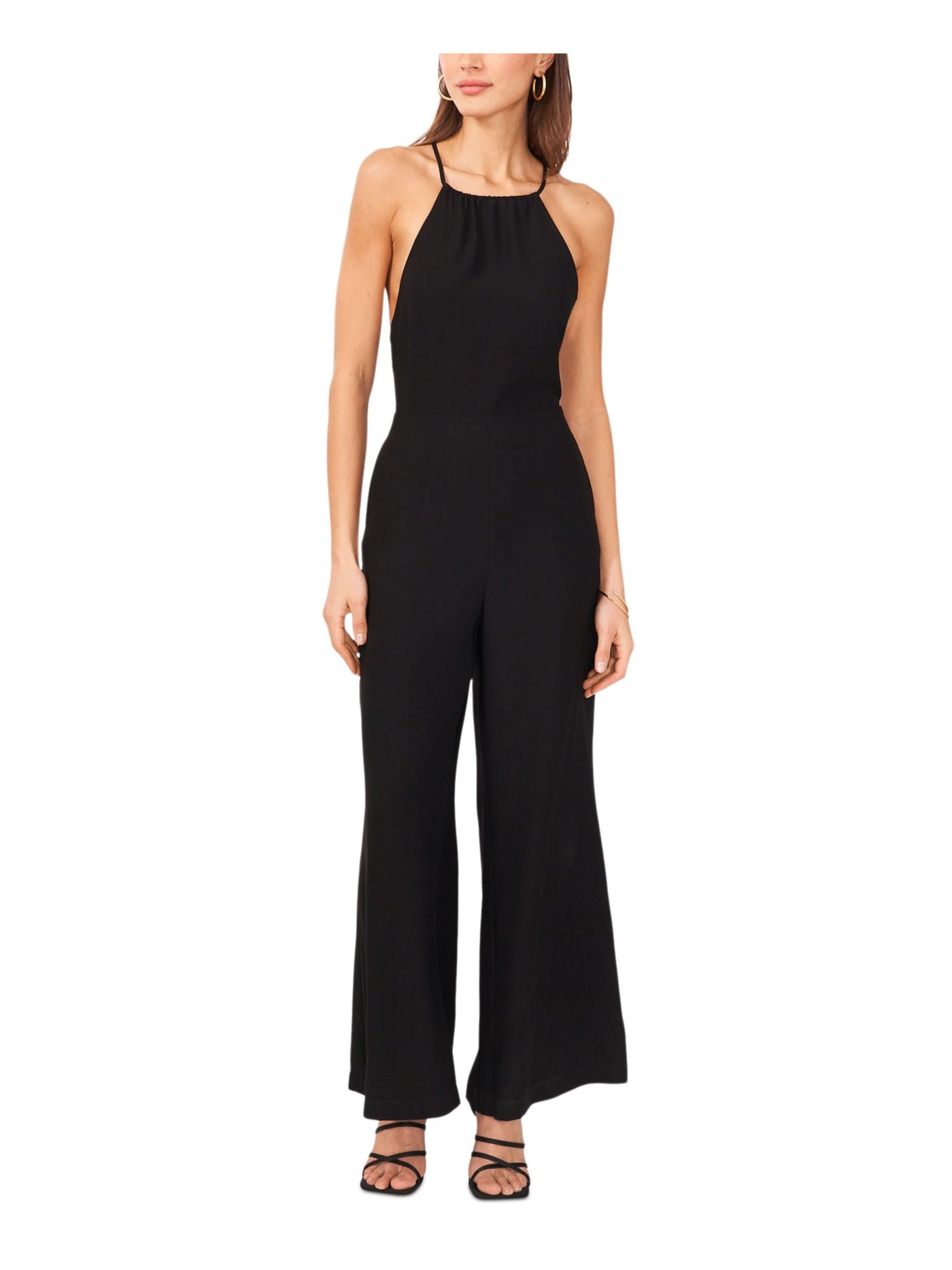 1. STATE Womens Black Adjustable Pocketed Zippered Sleeveless Halter Flare Jumpsuit XXS