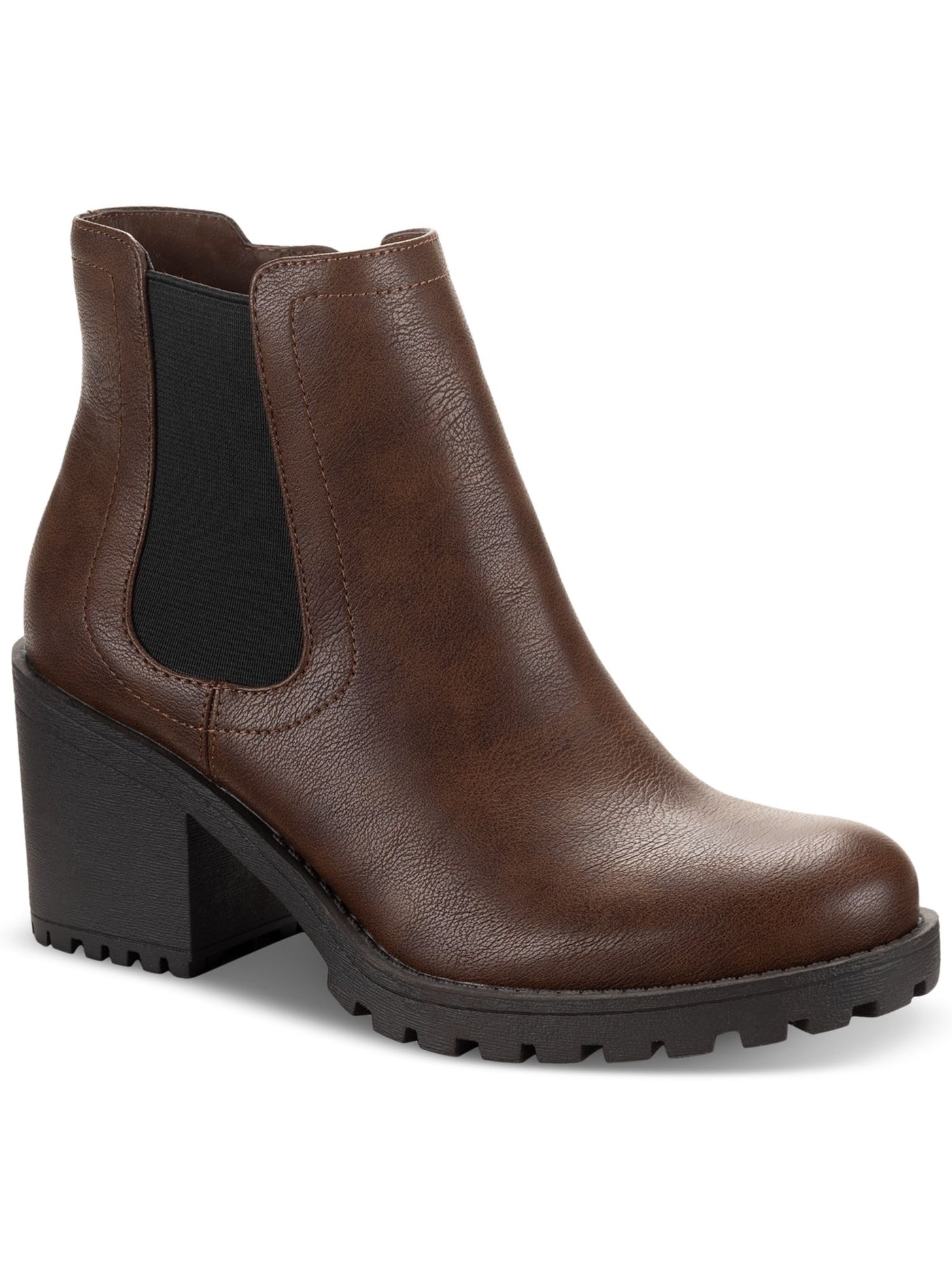 SUN STONE Womens Brown Padded Goring Lug Sole Morghan Round Toe Block Heel Zip-Up Chelsea Boot 9.5 M