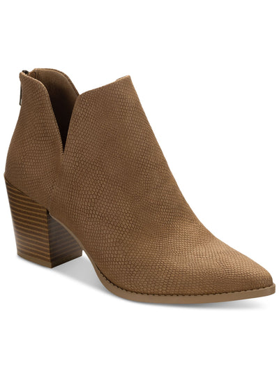 SUN STONE Womens Brown Solid Snake V-Notched Sides Slip Resistant Padded Elizaa Pointed Toe Block Heel Zip-Up Booties 7.5 M