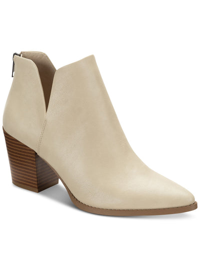 SUN STONE Womens Ivory V-Notched Sides Slip Resistant Cushioned Elizaa Pointed Toe Block Heel Zip-Up Dress Booties 6.5 M