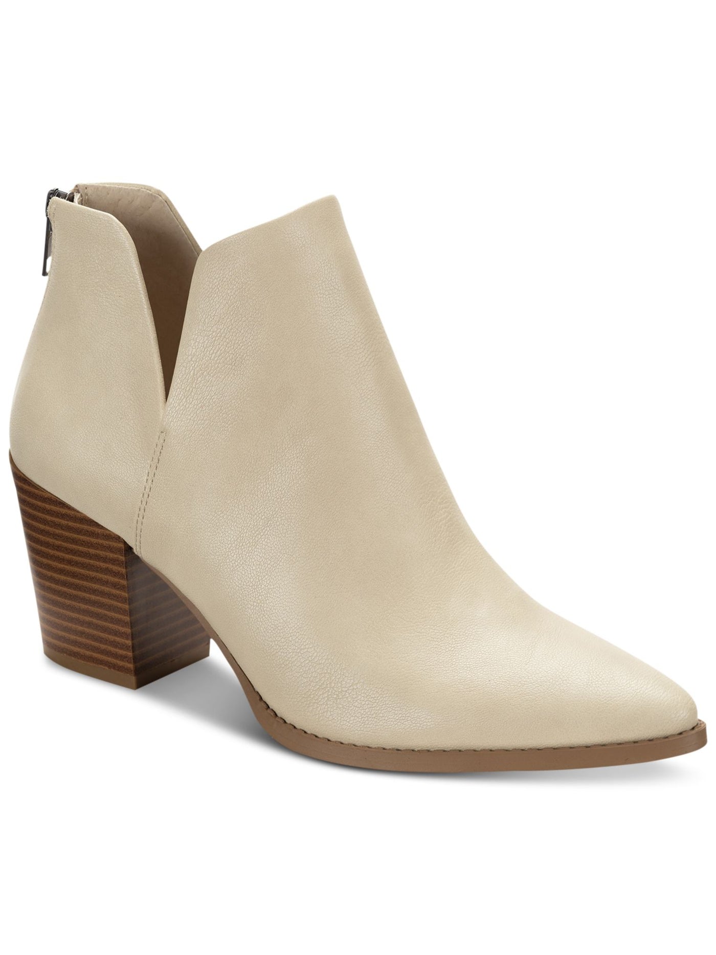 SUN STONE Womens White V-Notched Sides Slip Resistant Cushioned Elizaa Pointed Toe Block Heel Zip-Up Dress Booties 9 W