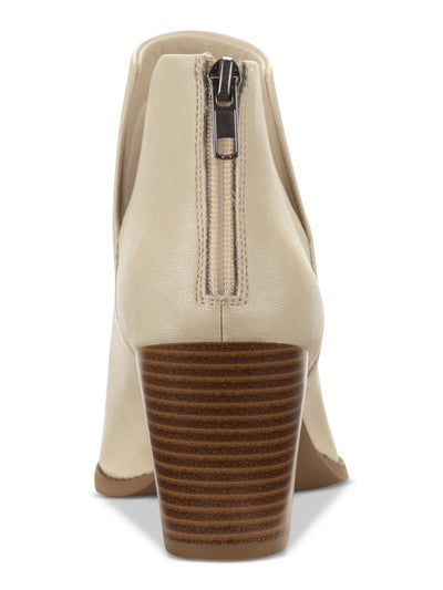 SUN STONE Womens White V-Notched Sides Slip Resistant Cushioned Elizaa Pointed Toe Block Heel Zip-Up Dress Booties 9 W