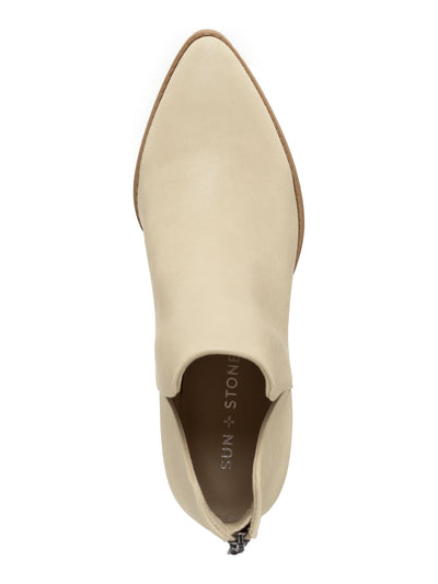 SUN STONE Womens Ivory V-Notched Sides Slip Resistant Cushioned Elizaa Pointed Toe Block Heel Zip-Up Dress Booties 6.5 M