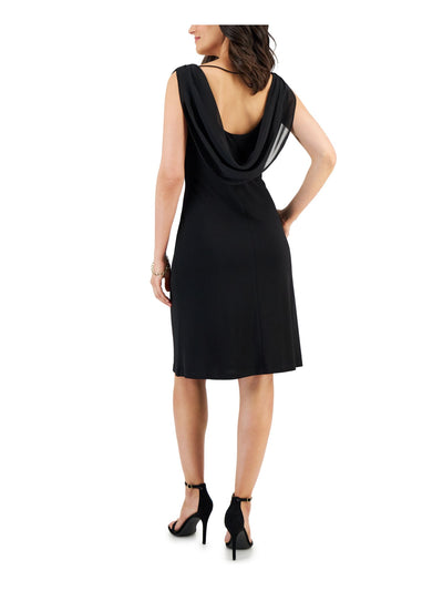 CONNECTED APPAREL Womens Black Cotton Sleeveless Cowl Neck Knee Length Cocktail Sheath Dress 8