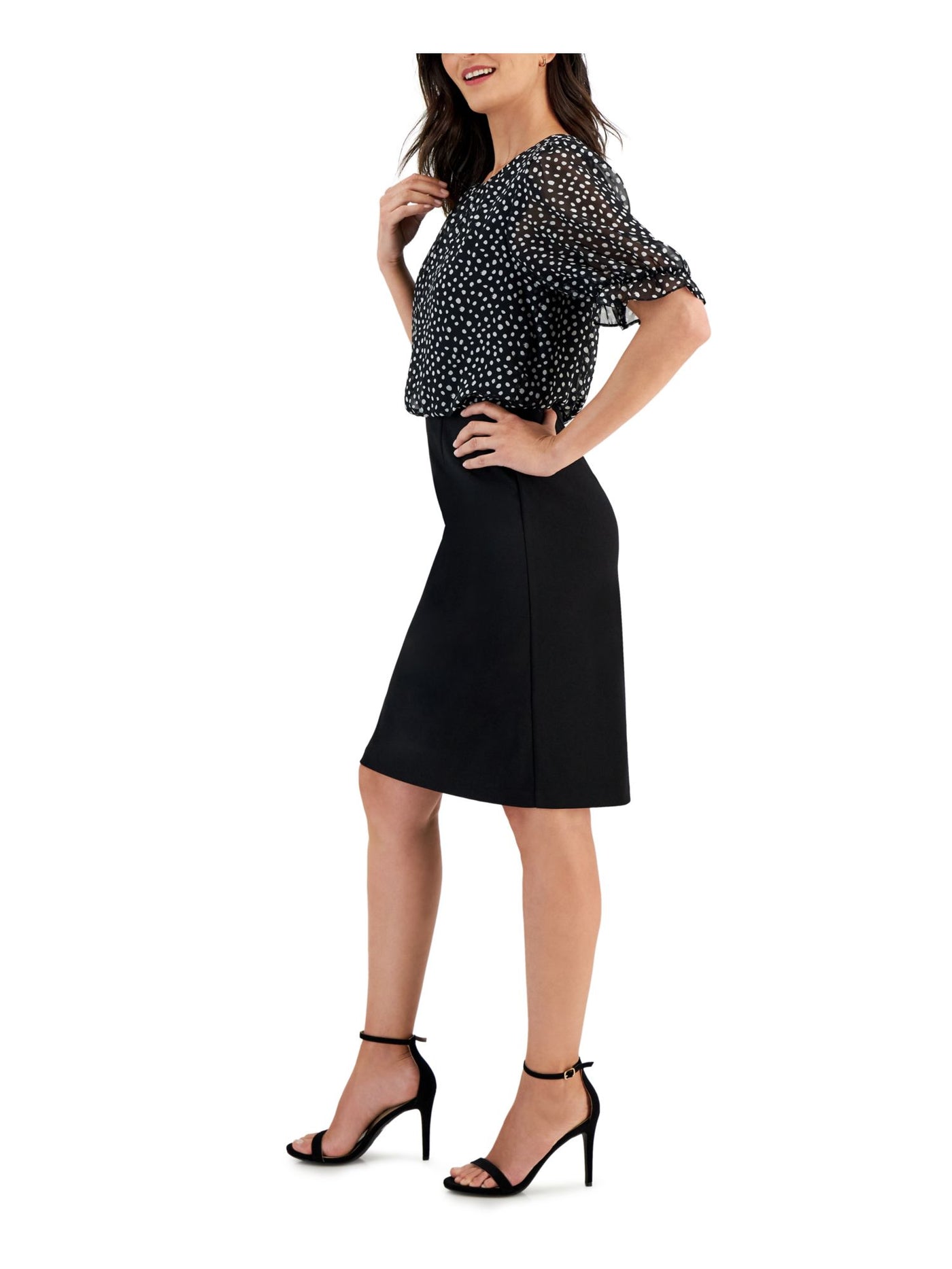 CONNECTED APPAREL Womens Black Slitted Keyhole Back Pouf Sleeve Round Neck Above The Knee Wear To Work Sheath Dress 16