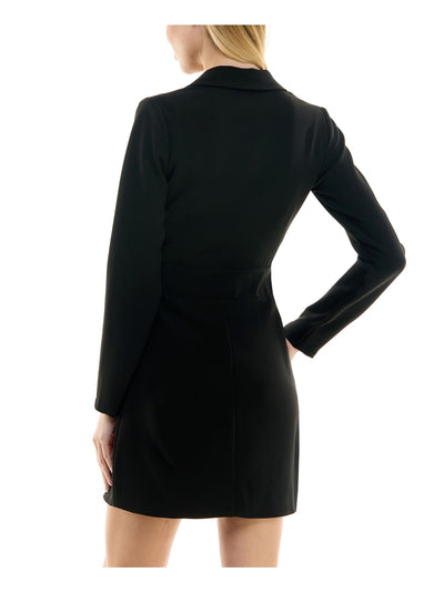 CITY STUDIO Womens Black Lined Blazer Style Hardware Detail Long Sleeve Surplice Neckline Short Party Wrap Dress 5\6