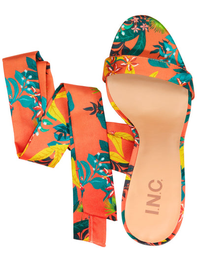 INC Womens Orange Floral 1" Platform Ankle Strap Padded Noyar Round Toe Block Heel Lace-Up Heeled Sandal 6.5 M