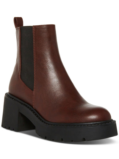 MADDEN GIRL Womens Brown 1-1/2" Platform Heel Pull-Tab Goring Lug Sole Padded Trust Round Toe Chelsea Boot 11 M