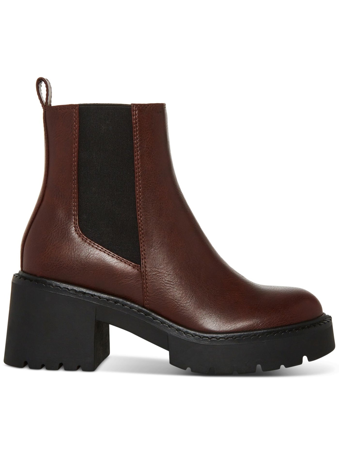 MADDEN GIRL Womens Brown 1-1/2" Platform Heel Pull-Tab Goring Lug Sole Padded Trust Round Toe Chelsea Boot 11 M
