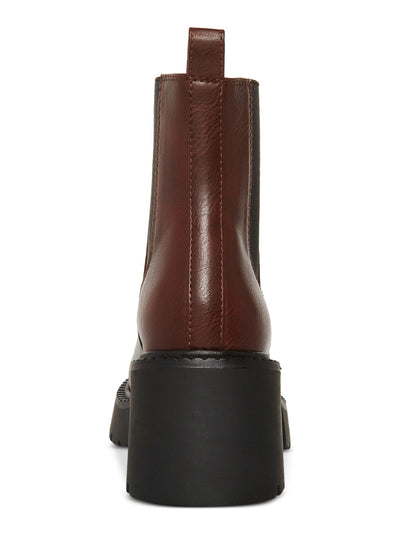 MADDEN GIRL Womens Brown 1-1/2" Platform Heel Pull-Tab Goring Lug Sole Padded Trust Round Toe Chelsea Boot 11 M
