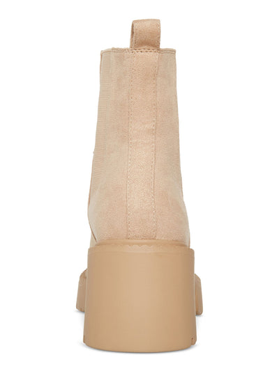 MADDEN GIRL Womens Beige 1-1/2" Platform Heel Pull-Tab Goring Lug Sole Padded Trust Round Toe Chelsea Boot 8.5 M