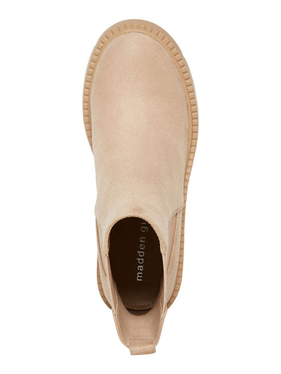 MADDEN GIRL Womens Beige 1-1/2" Platform Heel Pull-Tab Goring Lug Sole Padded Trust Round Toe Chelsea Boot 8.5 M