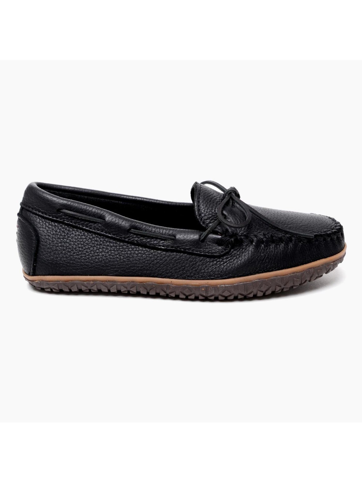 MINNETONKA Mens Black Textured Padded Bow Accent Water Resistant Moosehide Round Toe Slip On Leather Flats Shoes 8