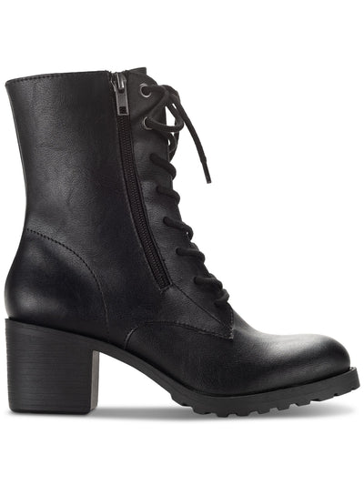 SUN STONE Womens Black Lace Up Zipper Accent Padded Lug Sole Treaded Sheilaa Round Toe Block Heel Zip-Up Combat Boots 11 M