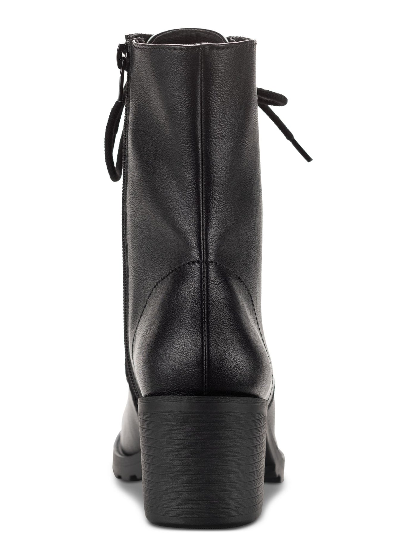 SUN STONE Womens Black Lace Up Zipper Accent Padded Lug Sole Treaded Sheilaa Round Toe Block Heel Zip-Up Combat Boots 11 M