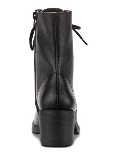 SUN STONE Womens Black Lace Up Zipper Accent Padded Lug Sole Treaded Sheilaa Round Toe Block Heel Zip-Up Combat Boots 11 M