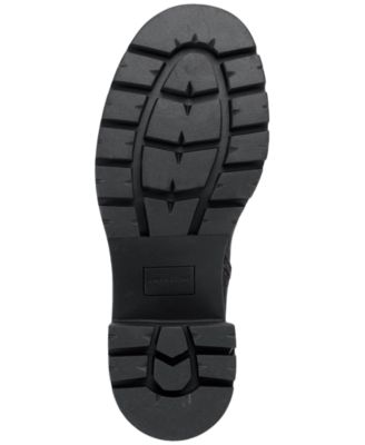 SUN STONE Womens Black Mixed Media 1" Platform Treaded Heel Pull-Tab Croc Lug Sole Goring Veronikaa Round Toe Zip-Up Chelsea Boot M