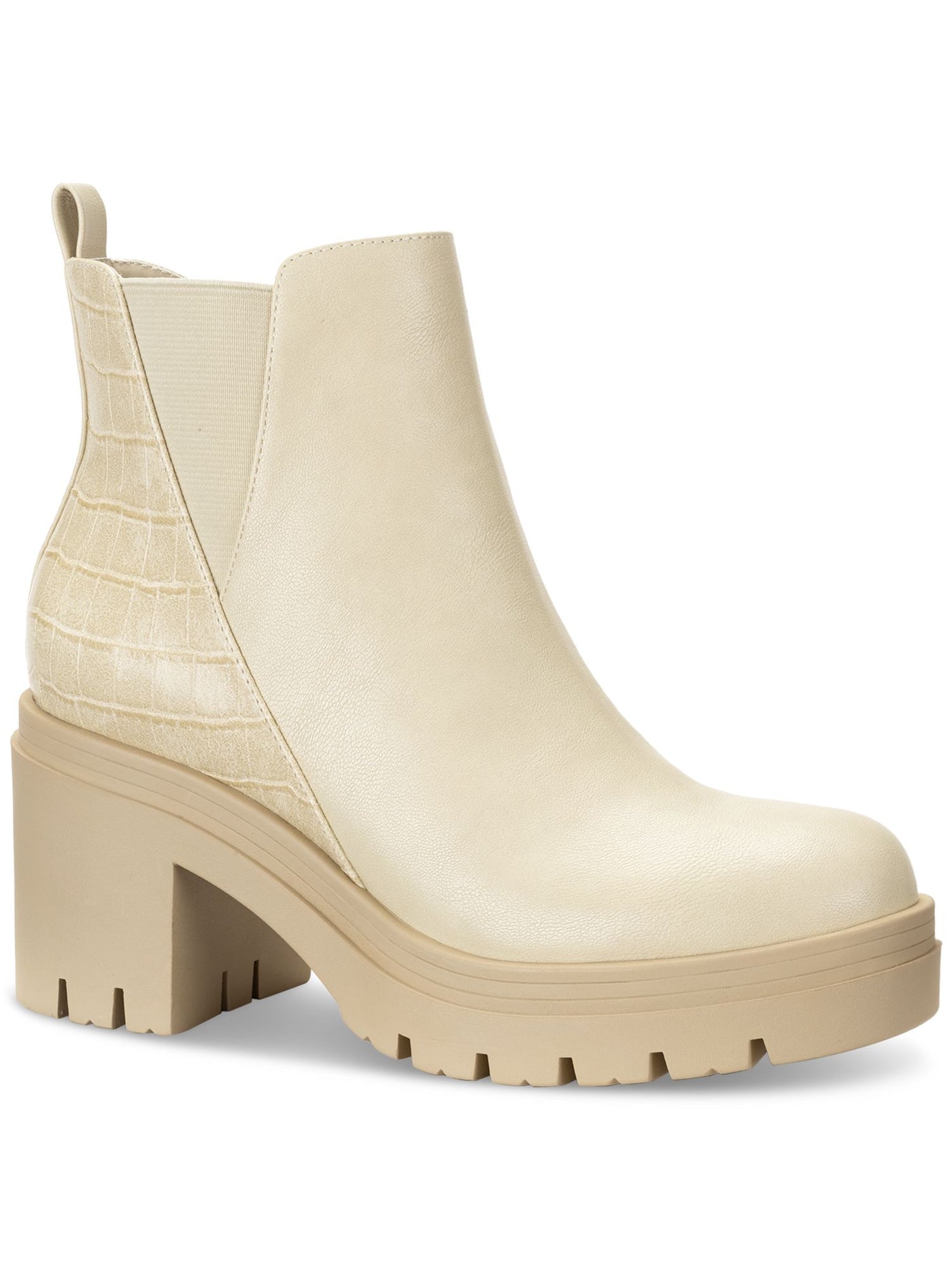 SUN STONE Womens Beige Color Block 1" Platform Treaded Heel Pull-Tab Lug Sole Goring Veronikaa Round Toe Zip-Up Chelsea Boot 6.5 M