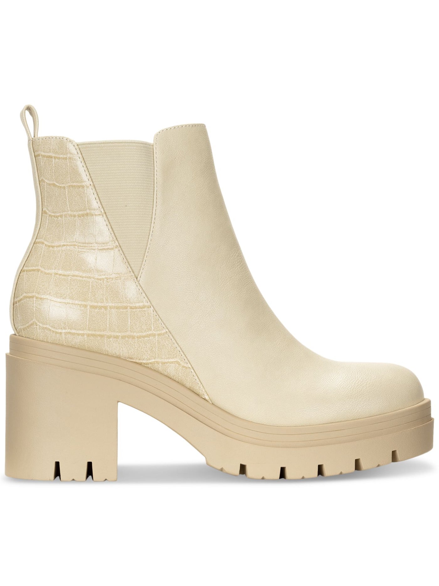 SUN STONE Womens Beige Color Block 1" Platform Treaded Heel Pull-Tab Lug Sole Goring Veronikaa Round Toe Zip-Up Chelsea Boot 6.5 M