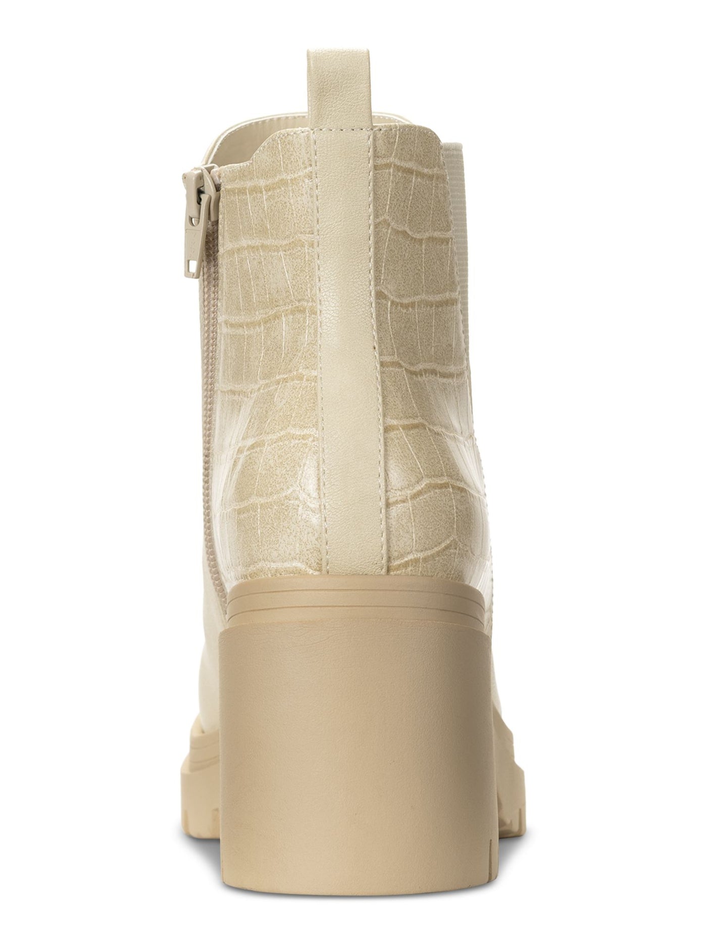 SUN STONE Womens Beige Color Block 1" Platform Treaded Heel Pull-Tab Lug Sole Goring Veronikaa Round Toe Zip-Up Chelsea Boot 6.5 M