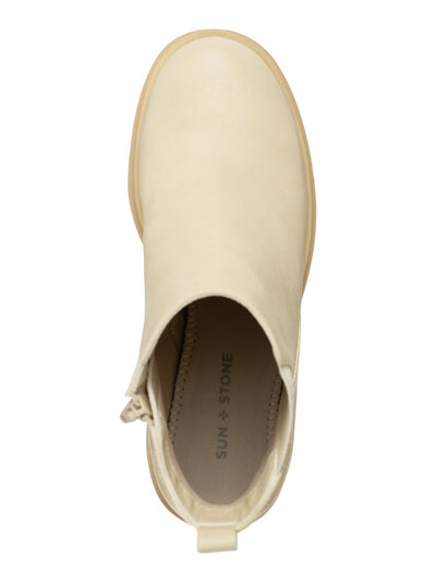 SUN STONE Womens Beige Color Block 1" Platform Treaded Heel Pull-Tab Lug Sole Goring Veronikaa Round Toe Zip-Up Chelsea Boot 9.5 M