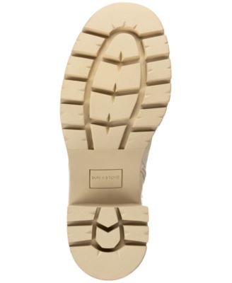 SUN STONE Womens Beige Color Block 1" Platform Treaded Heel Pull-Tab Lug Sole Goring Veronikaa Round Toe Zip-Up Chelsea Boot M