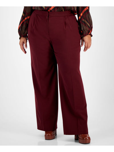 BAR III Womens Maroon Zippered Pocketed Pleated Wide-leg Wear To Work High Waist Pants Plus 16W