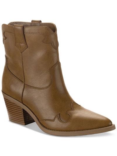 SUN STONE Womens Brown Solid Western Dual Pull-Tab Cushioned Brennaa Pointed Toe Stacked Heel Western Boot 8 M
