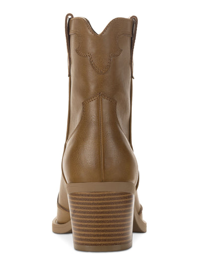 SUN STONE Womens Brown Solid Western Dual Pull-Tab Cushioned Brennaa Pointed Toe Stacked Heel Western Boot 8 M