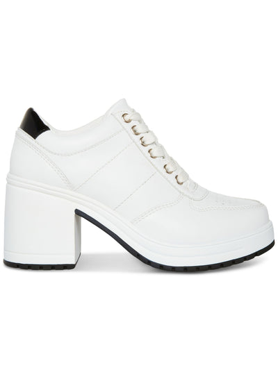 MADDEN GIRL Womens White Padded Contrast Heel Patch Treaded Perforated Lug Sole Vida Round Toe Lace-Up Sneakers Shoes 5.5