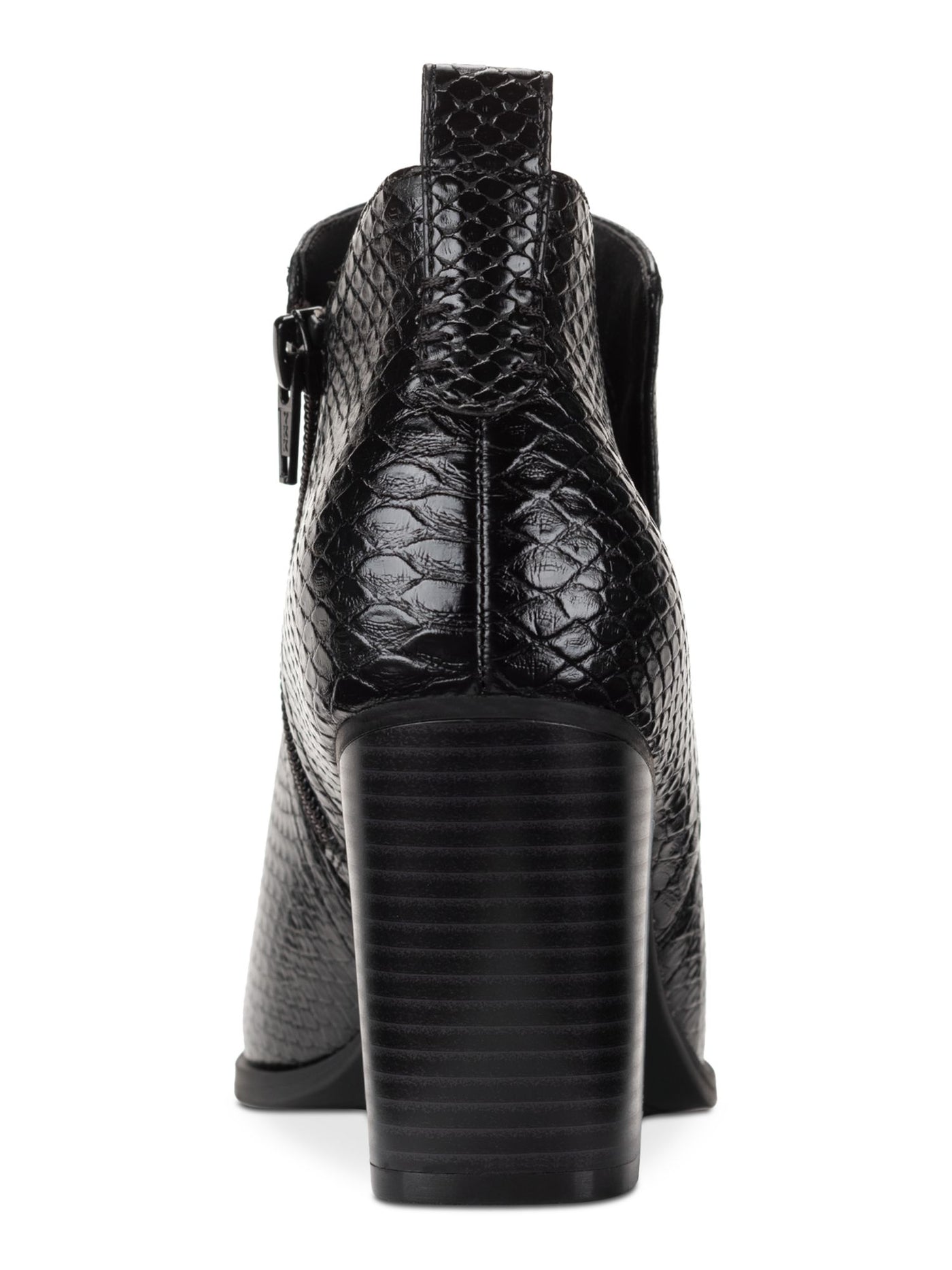 SUN STONE Womens Black Solid Snake Heel Pull-Tab Cut Out Padded Pollyy Almond Toe Block Heel Zip-Up Dress Boots 9.5 M