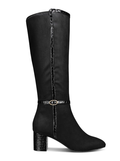 KAREN SCOTT Womens Black Mixed Media Crock Buckle Accent Ankle Strap Padded Isalee Almond Toe Block Heel Zip-Up Dress Boots 8.5 M