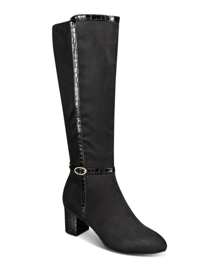 KAREN SCOTT Womens Black Mixed Media Crock Buckle Accent Ankle Strap Padded Isalee Almond Toe Block Heel Zip-Up Dress Boots 8.5 M