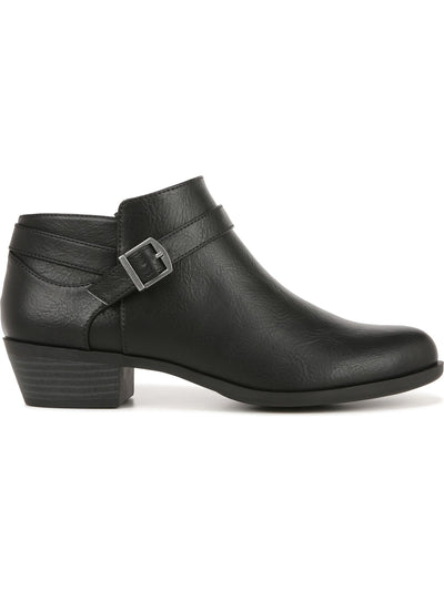 LIFE STRIDE Womens Black Buckled Ankle Strap Accent Flex Shock Absorbtion Cushioned Alexander Almond Toe Block Heel Zip-Up Booties 12 W