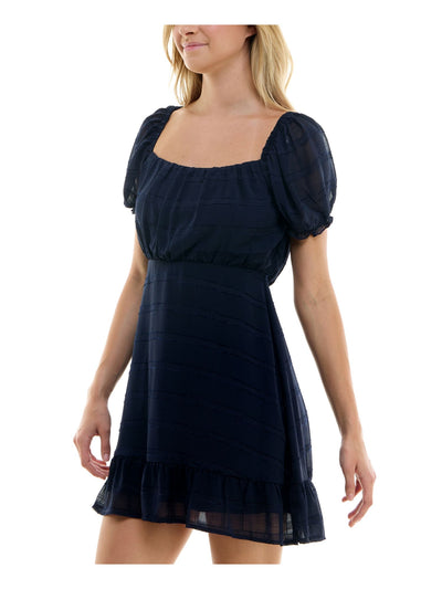 SPEECHLESS Womens Navy Lined Tie Back Flounce Hem Pouf Sleeve Square Neck Short Fit + Flare Dress XL