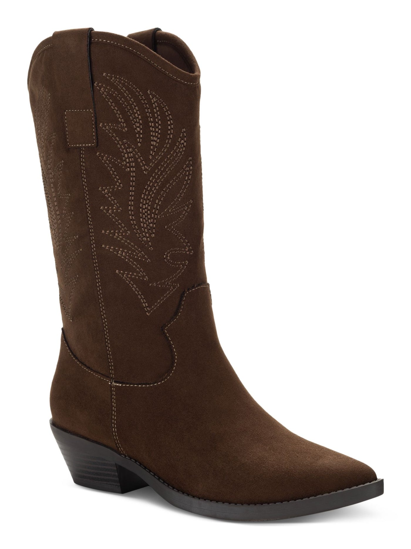STYLE & COMPANY Womens Brown Curved  Dual Pull Tabs Embroidered Cushioned Miyyaa Pointed Toe Block Heel Western Boot 6.5 M