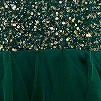 CITY STUDIO Womens Green Sequined Zippered Layered Tulle Skirt Lined Spaghetti Strap Sweetheart Neckline Mini Party Fit + Flare Dress