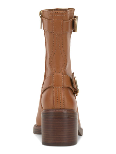 VINCE CAMUTO Womens Brown Lug Sole Padded Goring Buckle Accent Vergila Round Toe Block Heel Zip-Up Leather Moto 9 M
