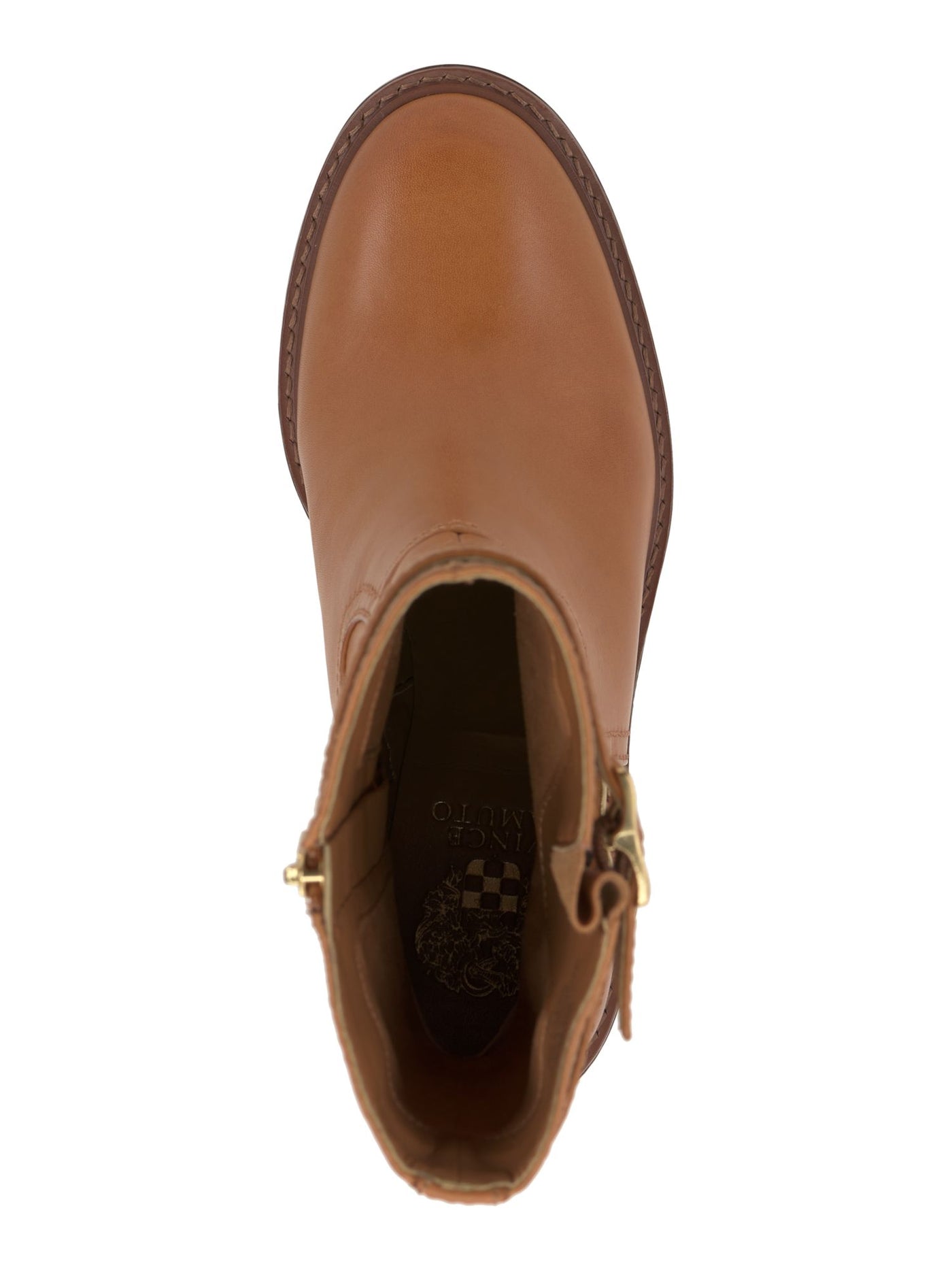 VINCE CAMUTO Womens Brown Lug Sole Padded Goring Buckle Accent Vergila Round Toe Block Heel Zip-Up Leather Moto 9 M